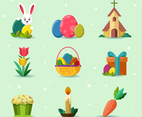 Cute Happy Easter Icon Set