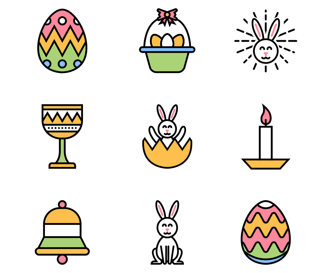 Easter Day Festivity Colorful Icon Design Set