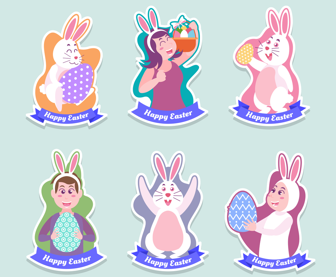 Easter Festivity Cute Characters Sticker Set Design