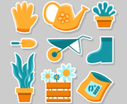 Simple Flat  Design For Gardening Sticker Pack Set