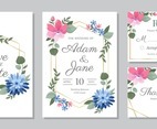 Colourful Flower with Gold Frame Wedding Invitation Set