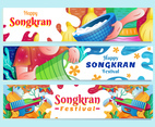 Happy Songkran Water Splashing Festival Banner Set