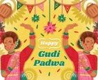 Happy Gudi Padwa Template with Indian Women Dancing