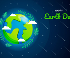 Earth Day Cute Cartoon with Leaves in Space