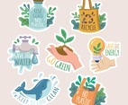 Set of Ecology Sticker With Slogan