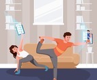 Man and Woman Exercise At Home Concept