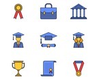 Education Graduation Color Linear Icon Set Design