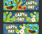 Earth Day Banner with Fun Earth Character