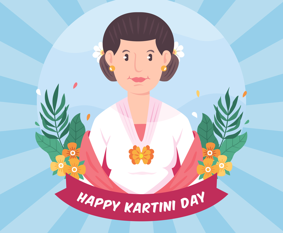 Cartoon woman celebrating Kartini day