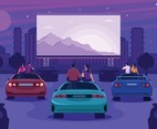 Couple Enjoying Watching Drive In Cinema