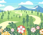 Spring Flat Vector with Green Landscape View