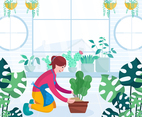 Woman Taking Care Plants at Home Concept