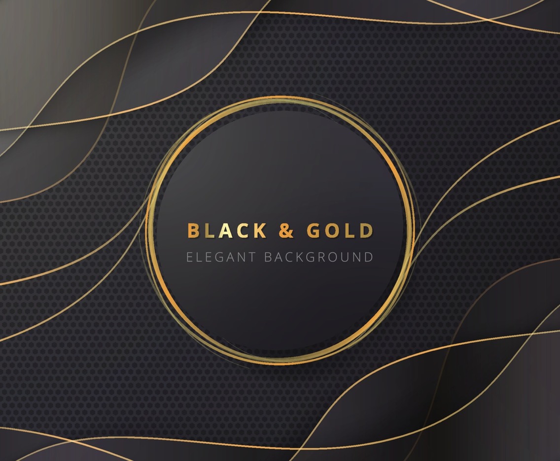 Gold Circle in Black and Gold Wave Background