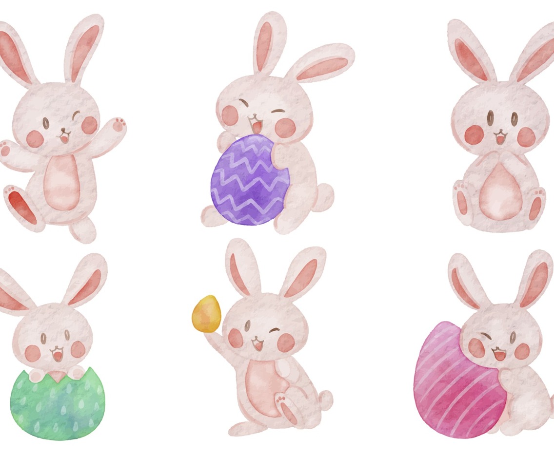 Cute Watercolor Easter Rabbit Collection