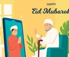 Concept of Virtual Eid Mubarak with Grandfather