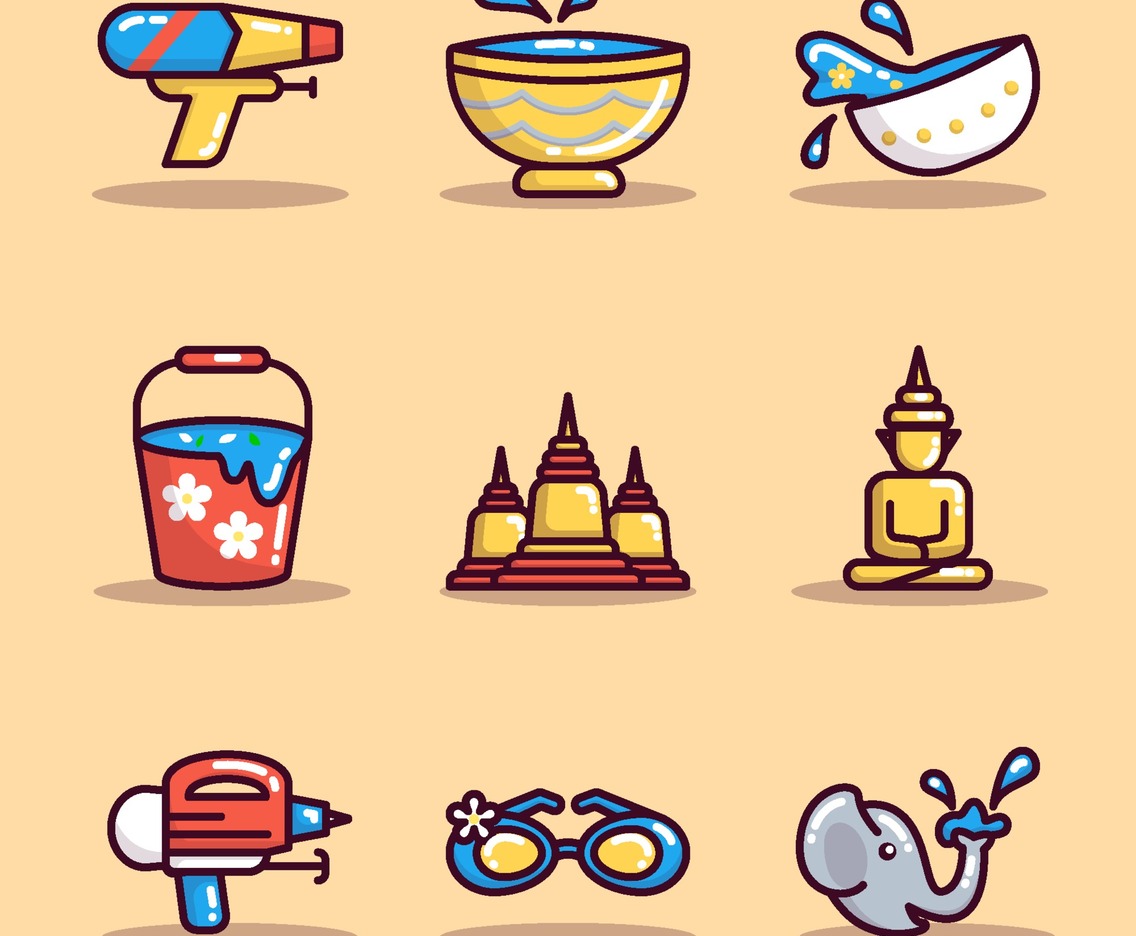 Songkran Icon Sticker Set
