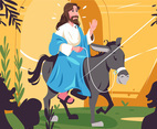 Palm Sunday Festivity Illustration With Jesus Riding Donkey