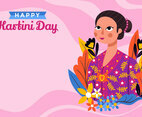 Kartini Near Flowers and Pink Patterns Backgroun