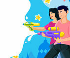 Songkran Background with Couple Shooting a Water Gun
