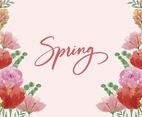 Beautiful Watercolor Spring Background with Blooming Flowers