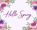 Watercolor Spring Background with Blooming Flowers