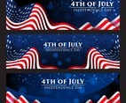 4th of July Banner with Realistic American Flag