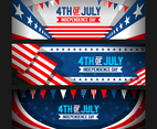 4th Of July Banner Set With Realistic American Flag