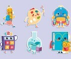Cute School Cartoon Characters with Activities Stickers