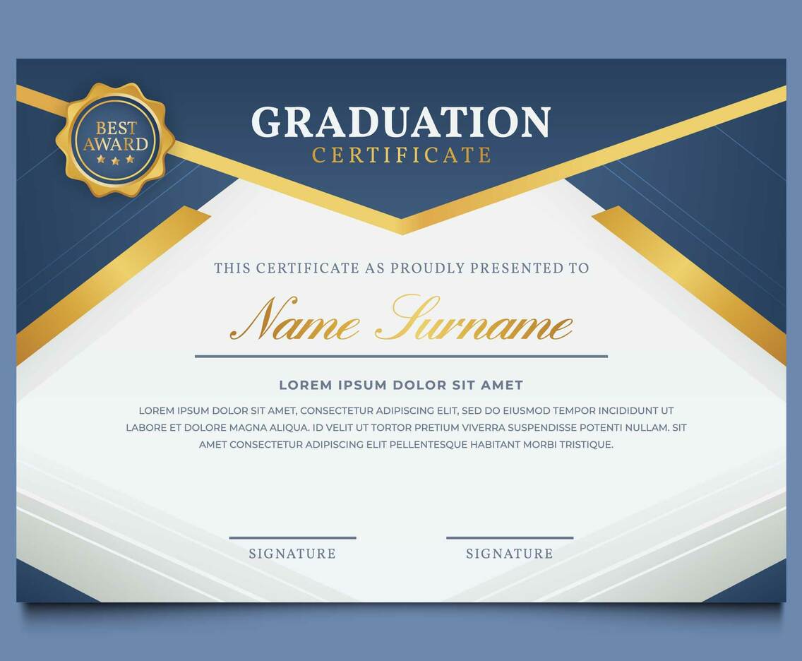 Blue and Gold Graduation Certificate Awards Template