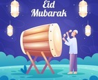 A Man Celebrating Eid Mubarak with Bedug