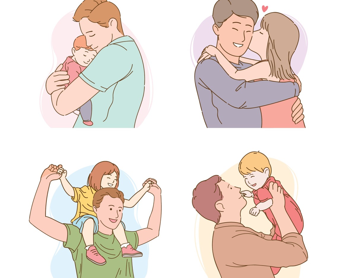 Happy Father's Day with Father and Kids Characters
