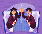 Graduated Man and Woman High Five Virtually Concept