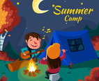 Couple in Summer Camp with Campfire at Night