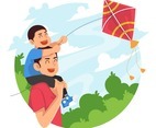 Dan and Son Playing Kite at Park