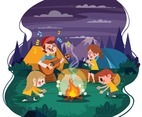Group Of Friends Enjoying Bonfire in Summer Camp at Night