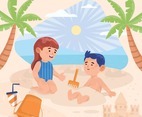 Boy and Girl Play Sand at The Beach During Summer Holiday Concept