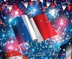 Happy Bastille Day with Flag and Fireworks