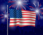 USA Flag with Fireworks Background