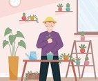 Man Gardening and Planting Plants at Home
