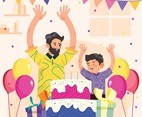 Father and Son Celebrate Birthday Party at Home Concept