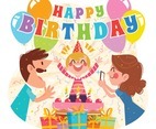 Birthday Celebration Cartoon Concept with Family