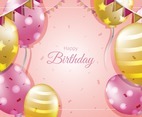 Happy Birthday with Gold and Pink Decoration Background Template