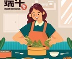 Woman Cook Delicious Zongzi on Dragon Boat Festival Concept