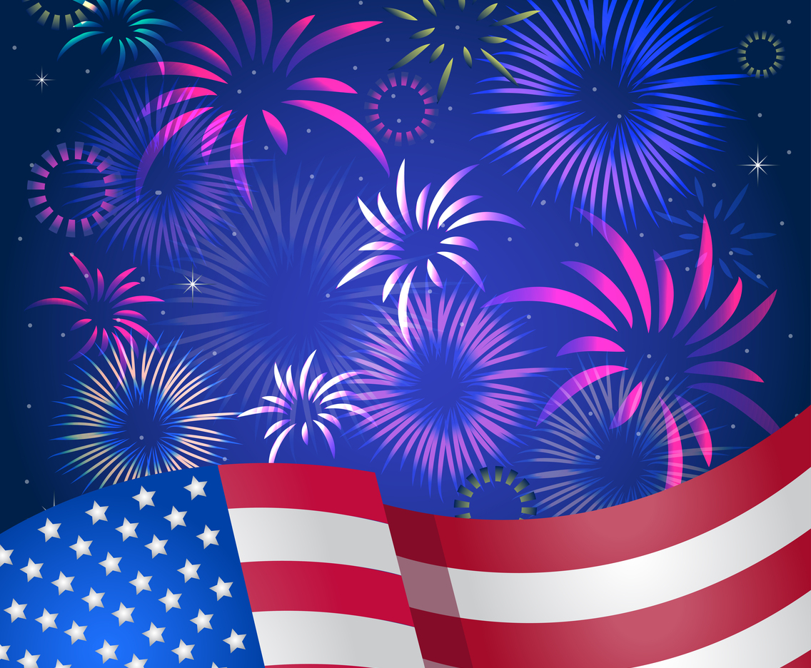 Fireworks with American Flag Background