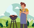 Having Outdoor Barbecue Picnic