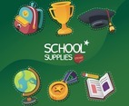 School Supplies Icon Set With Dashed Stroke