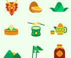 Dragon Boat Chinese Festival Icon Set