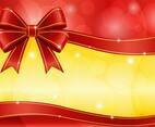 Red Ribbon Bow with Glowing Gold and Red Background