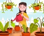 Happy Girl Watering Plants