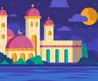 Mosque with Night Sky Background